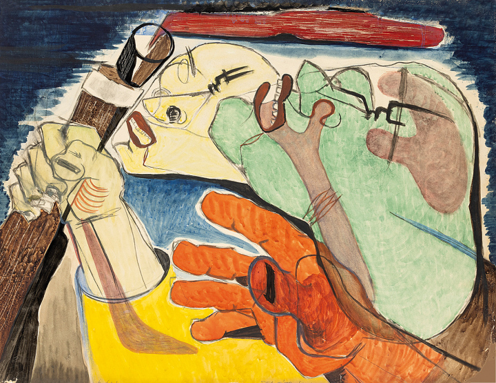 Theo Balden, Die blinden Krieger (The Blind Warriors), 1945, Aquarell ©VG Bild-Kunst, Bonn 2025