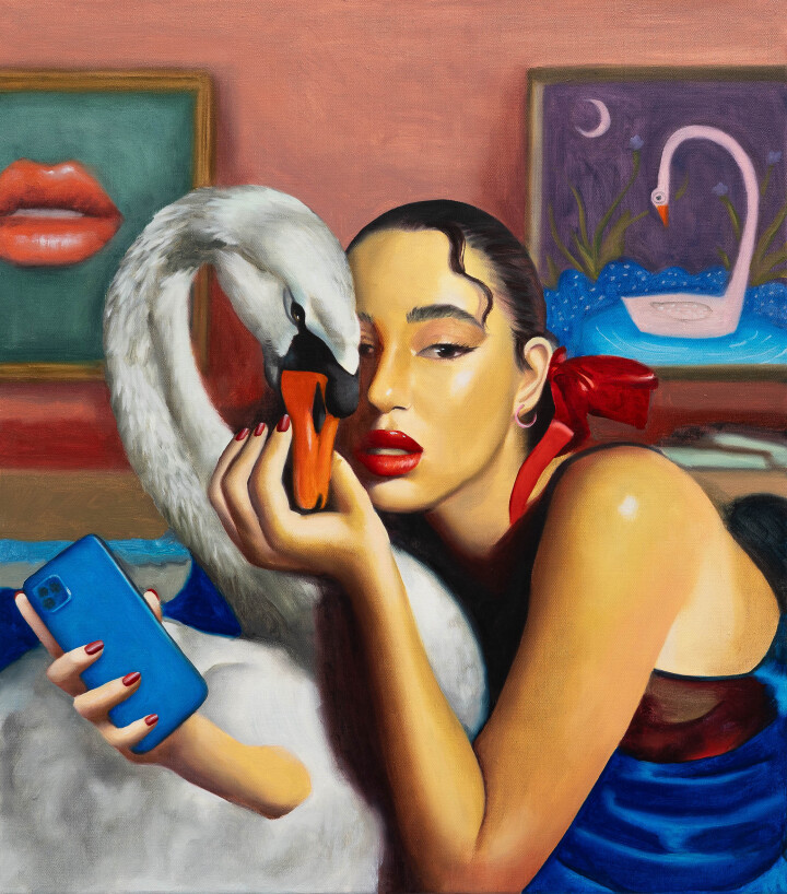 Zohar Fraiman: Leda and Me, 2026, 85x75 cm, oil on canvas. Foto: Anna Wasilewski